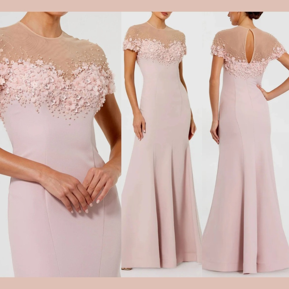 NWT Mac Duggal [ 6 ] 11867‎ Beaded Illusion NeckCrepe Mermaid Gown Mauve J2344